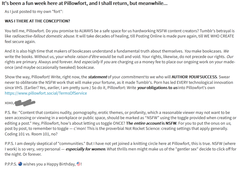 A comment on Pillofort.io claiming content creators are the raison d'etre of social media.