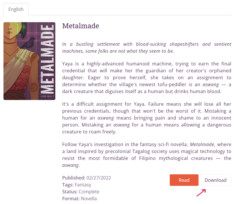 Home page view of my website with download button for Metalmade.